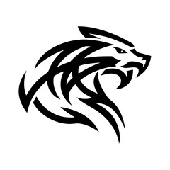 This abstract logo has a bold and elegant design, featuring flowing lines that emphasize movement and power. The tribal or vector art style makes it perfect for sports teams, equestrian businesses, ta