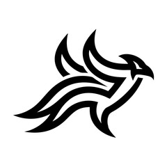 Obraz premium This abstract logo has a bold and elegant design, featuring flowing lines that emphasize movement and power. The tribal or vector art style makes it perfect for sports teams, equestrian businesses, ta