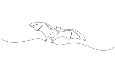 Obraz premium Continuous one line drawing of bat. Single line drawing illustration of bat, Single Line Drawing of a Flying Bat Halloween Minimalist Art.