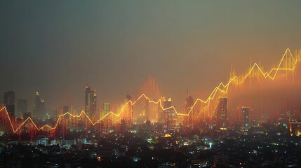 Obraz premium Dynamic Cityscape with Layered Time Lapse Visualizations at Dusk