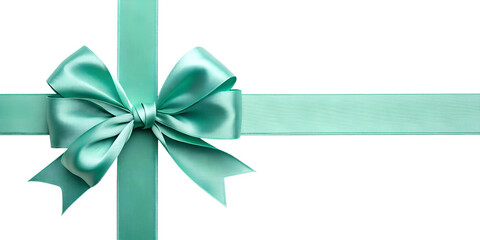Large mint green bow on the left side of a straight ribbon, isolated on a transparent background - ideal for banners or frames for Easter, Christmas, birthdays, gifts, Valentine's Day