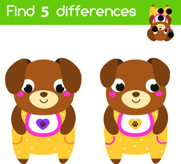Find the differences educational children game with answer. Kids activity with cartoon dog
