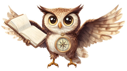 Wise Owl with Book and Compass: Embark on an Adventure of Knowledge