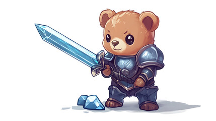 Cute Teddy Bear Knight in shining armor with ice sword