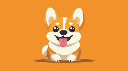 A cheerful cartoon corgi sitting on a vibrant orange background. showcasing its playful personality. perfect for pet-related content or cheerful illustrations
