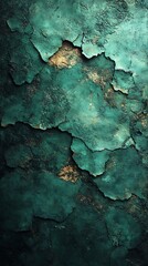 Aged Turquoise Paint Phone Wallpaper  Textured Peeling with Hints of Gold Revealing Weathered Look | Vertical HD Mobile Background