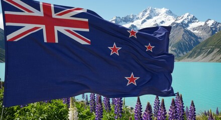 New Zealand flag against nature background