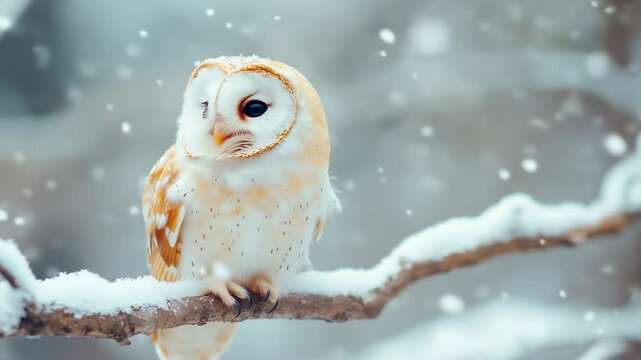 White Owl Enjoying Winter in Cinematic Scene.
