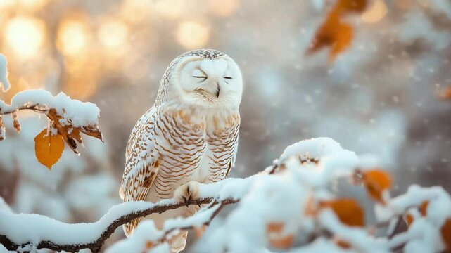 White Owl Enjoying Winter in Cinematic Scene.