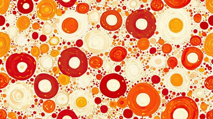 Abstract artistic background featuring circular elements in red, orange, and white shades