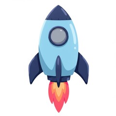 Cartoon rocket launching upwards on white background