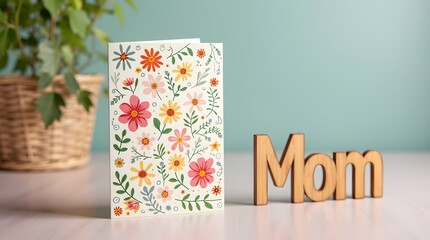 Greeting Card with Wooden &ldquo;Mom&rdquo; Cutout