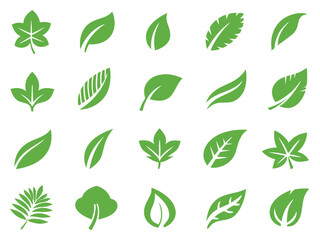 Set of Green Leaf Icons – Minimalistic Nature-Inspired Vector Illustrations.