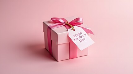 Obraz premium Pink Gift Box with “Happy Mother’s Day” Tag