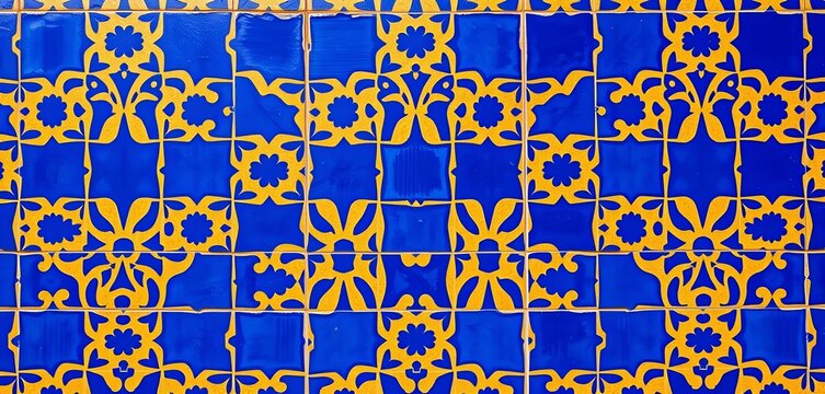 Indigo blue azulejo floor tile pattern, geometric Lisbon design , vector, retro