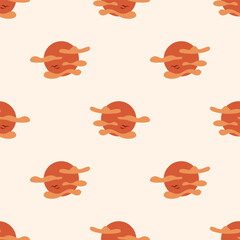 Seamless vector pattern with an orange sun partially covered by stylized clouds on a light beige background. Warm and simple design.