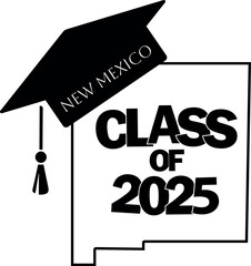 Class of 2025 graduation vector design New Mexico state silhouette.