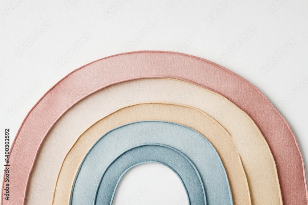 Poster Pastel rainbow design with neutral arcs and felt texture in a clean minimal style