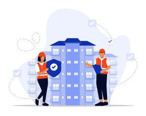 Building safety concept illustration. Suitable for landing page, ui, web, App intro card, editorial, flyer, and banner.