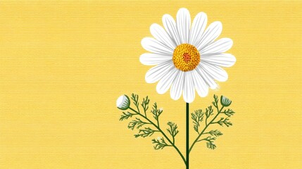 Obraz premium Single White Daisy on Yellow Striped Background