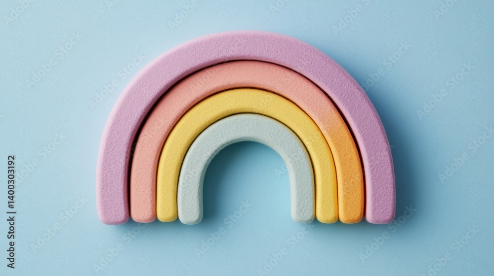 Aufkleber pastel rainbow arc display with soft felt texture on a light blue background for minimalistic decor