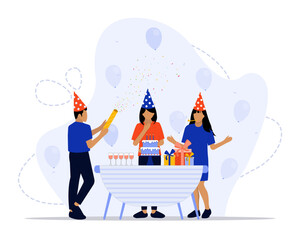 Happy birthday concept illustration. Suitable for landing page, ui, web, App intro card, editorial, flyer, and banner.