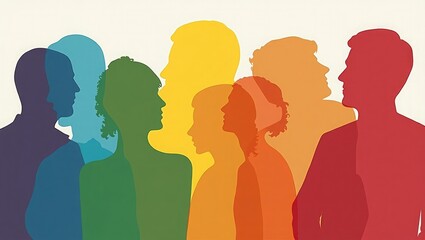 Colorful Silhouettes of Diverse People Overlapping on Light Background
