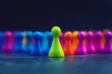 Pro social network concept. Colorful figure pawns represent connections between people. Business communication, teamwork, cooperation. Social media, global network, community. Marketing, HR