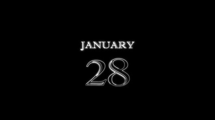 28 January calendar icon. Text page monthly web design on black background icon the month of January 28