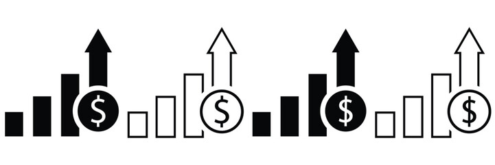 Dollar rate increase vector icon set. Rise cost vector illustration.