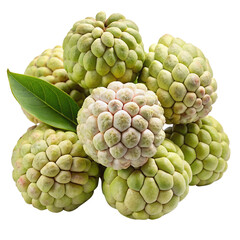 Fototapeta premium A Closeup of a Pile of Fresh Green Cherimoya Fruits with a Leaf