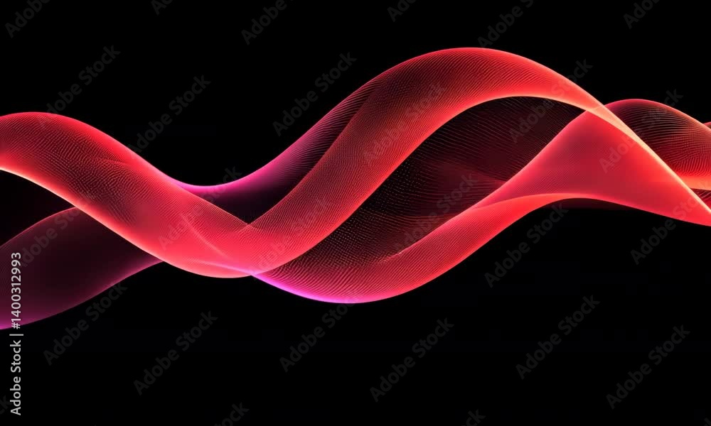 Poster dynamic abstract red wave flowing smoothly across a black background, digital rendering