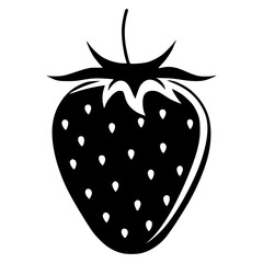 Black Strawberry Icon Isolated on White Background, Simple Berry Symbol for Food Packaging, Logo Design, Nutrition Apps, Minimalist Illustrations, and Healthy Eating Graphics