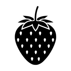 Black Strawberry Icon Isolated on White Background, Simple Berry Symbol for Food Packaging, Logo Design, Nutrition Apps, Minimalist Illustrations, and Healthy Eating Graphics