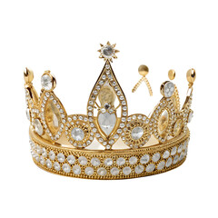 Golden Crown with Diamonds and Gems isolated on transparent background