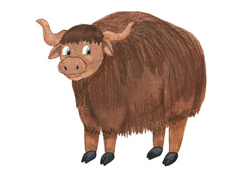 hand drawn watercolor yak