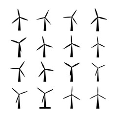 Wind Turbine Silhouette Vector Bundle Black and White Wind Turbine Clipart EPS Illustration