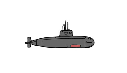 Fototapeta premium Submarine illustration in gray style on a simple background 