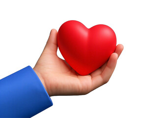 Fototapeta premium Hand Holding Red Heart Symbol of Love and Care Isolated Transparent White Background Stock Object Download