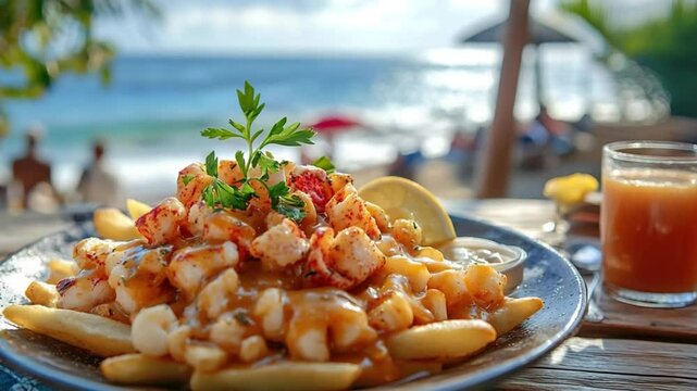 lobster poutine by the ocean video canadian seafood