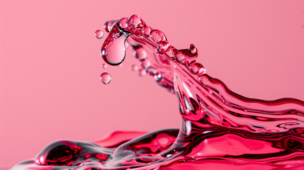 Pink Liquid Splash with Suspended Droplets