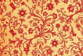 Intricate floral damask, swirling vines & faded hues, high-resolution scan, green, damask