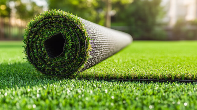 Rollrasen liegt aufgerollt auf Rasenfl&auml;che