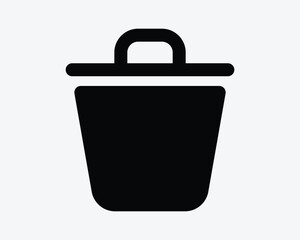Trashcan with Lid Black Icon Trash Can Dustbin Dust Bin Delete Junk Recycling Disposal Waste Basket Ashbin Flat Shape Bucket Container Vector Graphic