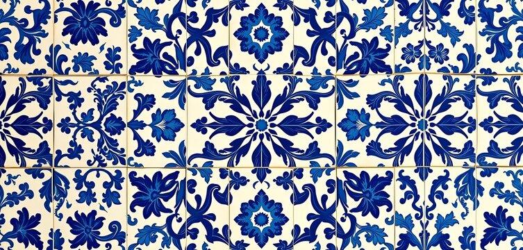 Intricate indigo blue floral azulejo tile pattern, Lisbon style , tile, arabesque
