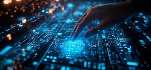 Hand interacting with digital circuit board