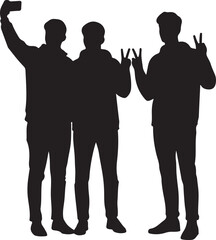 Fototapeta premium Vector Set Of People Taking Selfie Silhouettes Illustration Isolated On White Background
