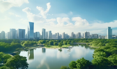 Obraz premium Urban Oasis: Nature Meets Skyline