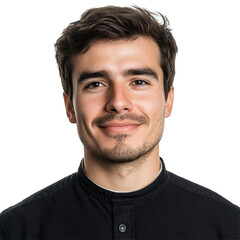 Obraz premium Smiling Young Man In Black Shirt. Portrait Of Confidence And Positivity Isolated On Transparent Background