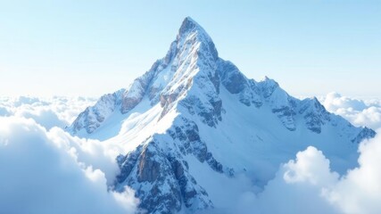Obraz premium snow-covered mountain peaks rise above the clouds in bright daylight revealing natural beauty and tranquility